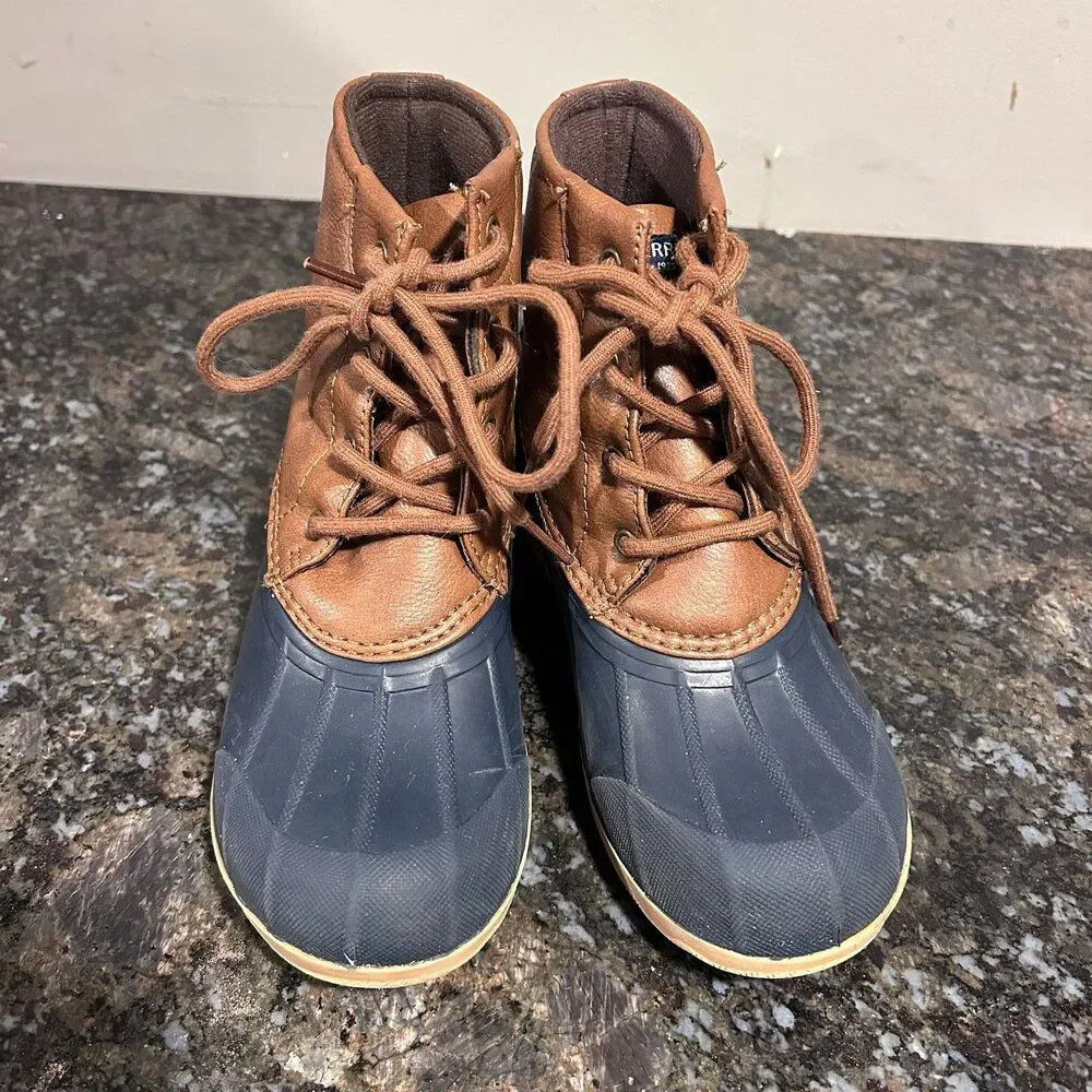 Sperry Port Duck Boot Kids' Rain Boots Sz 2 Navy Brown EUC